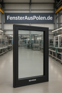Schüco Kunststoffprofil für Fenster – Detailansicht mit Logo